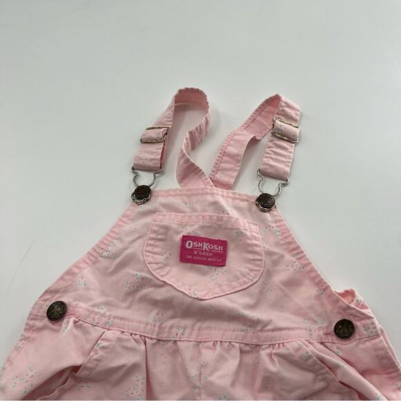Vintage Oshkosh B’Gosh Pink Overall Shorts Shortalls Girls Floral Made in USA - Picture 6 of 7